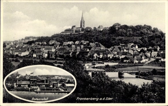 Postcard Frankenberg an der Eder Hessen, general view, bathing establishment