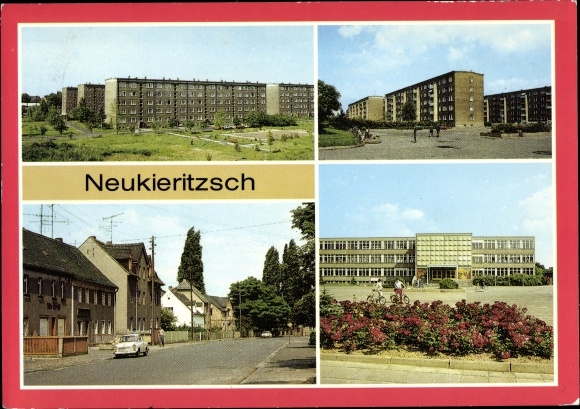 Ak Neukieritzsch in Sachsen, Neubaugebiet, Friedensstraße, Polytechnische Oberschule