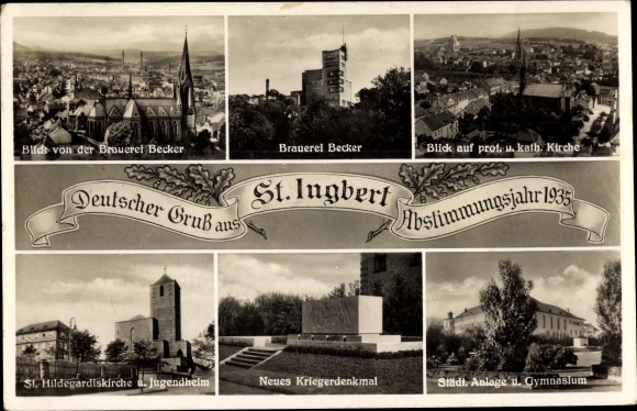 Ak Sankt Ingbert im Saarland, Brauerei Becker, Gymnasium, Hildegardiskirche, Jugendheim