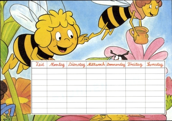 Timetable Kreuzer school supplies, Maya the Bee figures, pens, erasers around 1980