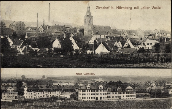 Ansichtkaart Zirndorf in Midden-Franken, overzicht, oude veste, nieuwe buitenwijk