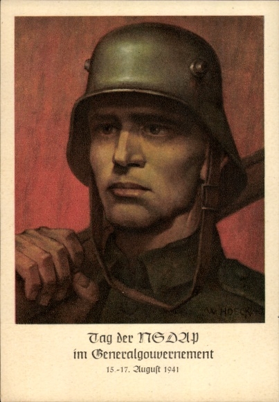 Artist Postcard Hoeck, W., Krakow, Day of the NSDAP in the General Government 1941, Wehrmacht soldier
