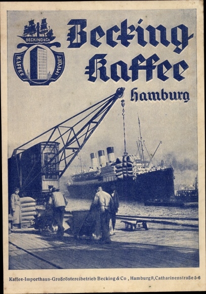 PC Hamburg, advertising, Becking coffee import house, Catharinenstraße, harbor section