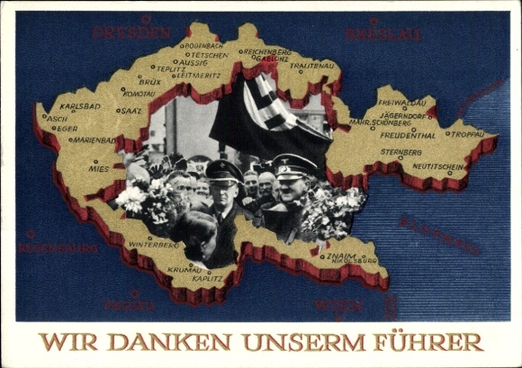Postal stationery Postcard We thank our Führer, Sudetenland, Bohemia, Moravia, Hitler