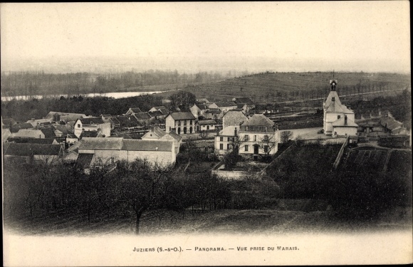 Postcard Juziers Yvelines, Panorama, View taken from the Marais