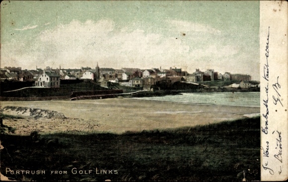 Postcard Portrush County Antrim Northern Ireland, panorama from the golf course