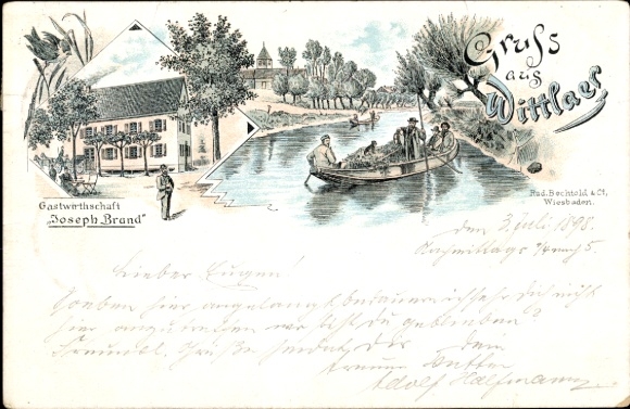 Litho Wittlaer Düsseldorf am Rhein, Gastwirtschaft Joseph Brand, Gondel