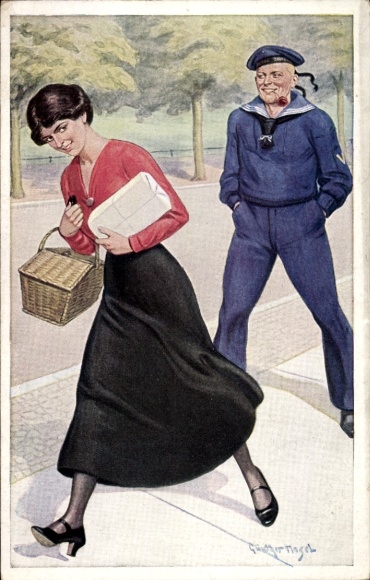 Artist Postcard Nagel, Günther, Our Navy Blues, In Kiellinie, Sailor, Young Woman