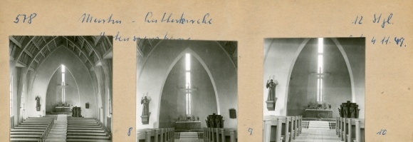 Contact print photos Berlin Steglitz, Martin Luther Church, interior view, 3 photos approx. 4x2 cm