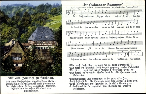 Song Postcard Frohnau Annaberg Buchholz Erzgebirge, Dr Frohnaaer Hammer, Hammerschänke, Alfred Kaaden