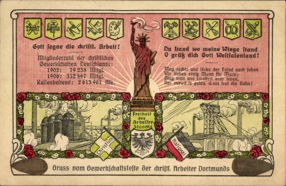 Embossed Chromo-Litho Dortmund in the Ruhr area, union festivals of Christian workers