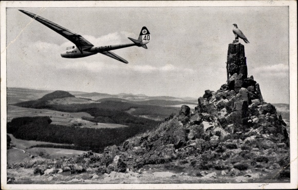 Postcard Wasserkuppe Rhön, Nuremberg glider at the Aviation Monument, D-13-245