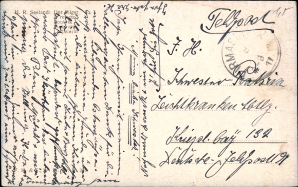 Artist Postcard HR Seeland, The Pilgrim, Devotion before a Crucifix