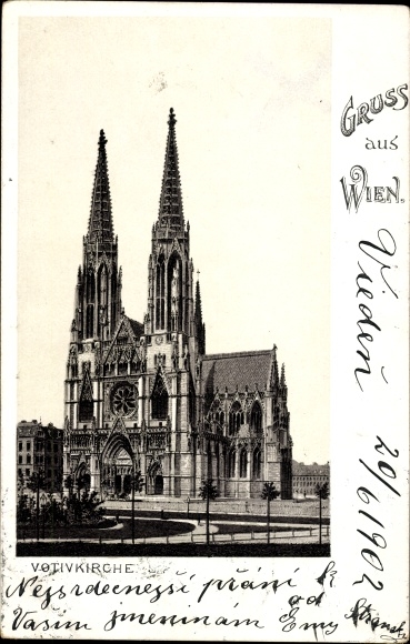 Litho Wien 9. Alsergrund Österreich, Blick zur Votivkirche