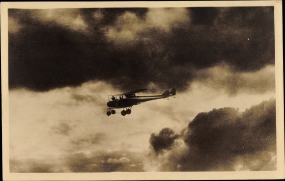 Photo Postcard monoplane plane in the clouds