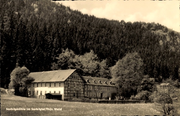 Ak Döschnitz in Thüringen, Sorbitzmühle, Sorbitzmühle, Wald,  Gebäude, natürliche Umgebung