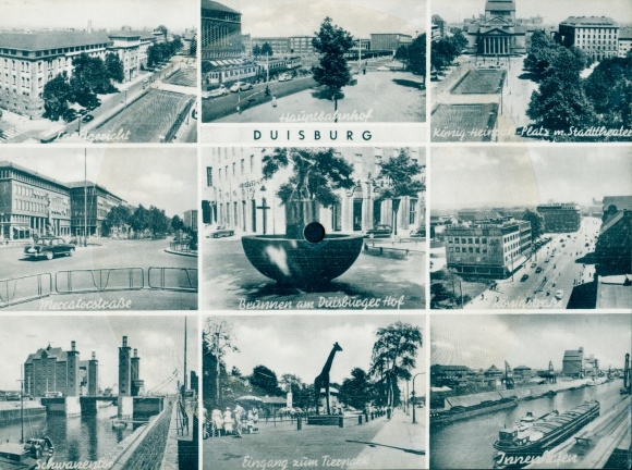 Record giant Postcard Duisburg in the Ruhr area, fountain at the Duisburger Hof, main station