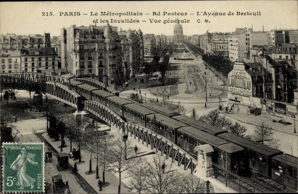 Postcard Paris, Le Métropolitain, Boulevard Pasteur, Avenue de Breteuil
