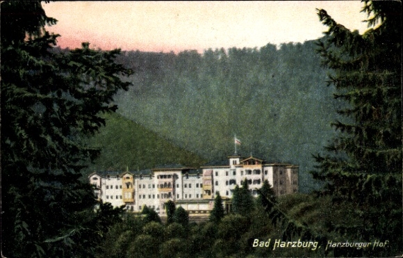 Ak Bad Harzburg am Harz, Harzburger Hof, Hotel, Landschaft, bewaldete Umgebung