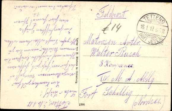Postcard Tettens Wangerland Friesland, street section with inn