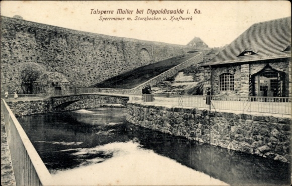 Postcard Malter Dippoldiswalde, Malter Dam, dam wall, power plant, watercourse