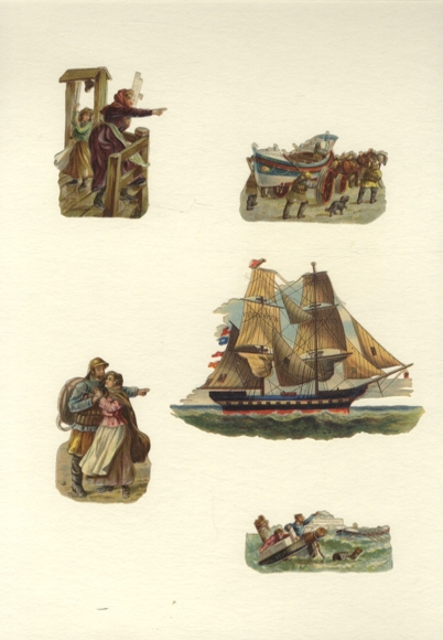 5 wafers with the theme of sea rescue, boats, sailing ships, rescuers, etc. approx. 8.5 x 12 cm and 3 x 7 cm