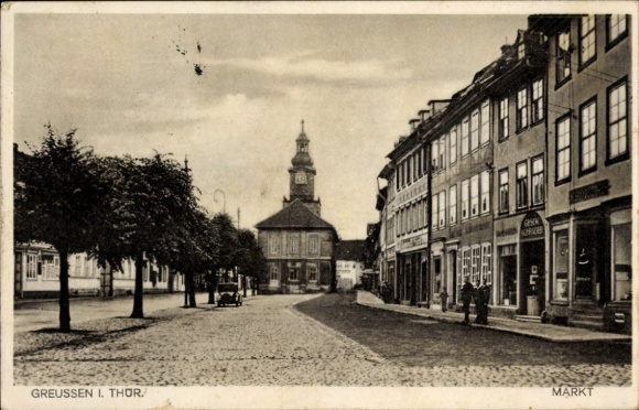 Ak Greußen in Thüringen, Markt, Rathaus, Geschäfte