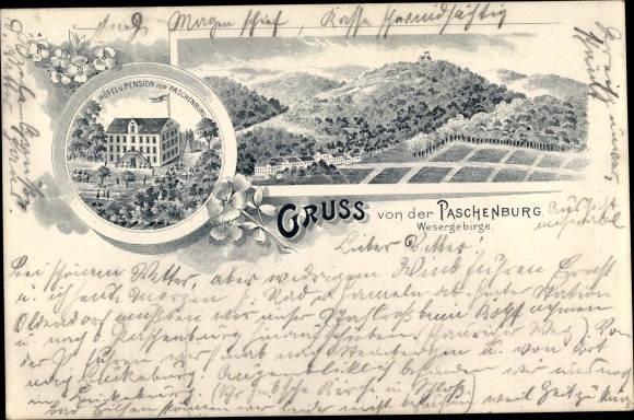 Forerunner Chromo-Litho Deckbergen Rinteln on the Weser district of Schaumburg, Paschenburg, Weser Mountains, hotel