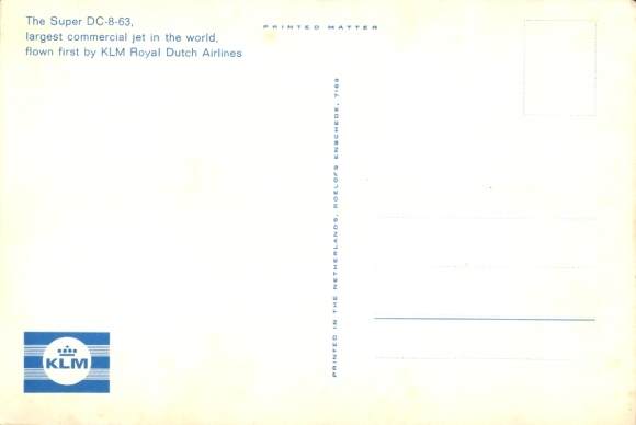 Postcard Douglas Super DC 8 63, KLM Royal Dutch Airlines, passenger aircraft