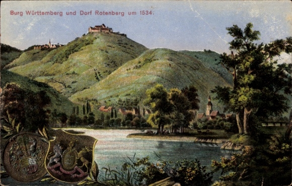 Ak Rotenberg Rauenberg in Baden, Burg Württemberg und Dorf, Wappen