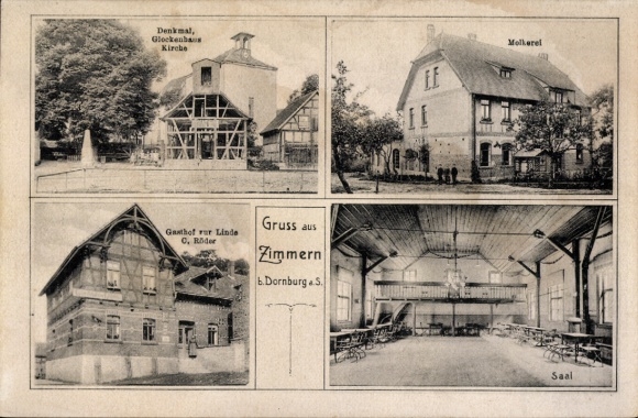 Postcard Zimmern Dornburg an der Saale Thuringia, Gasthof zur Linde, dairy, church
