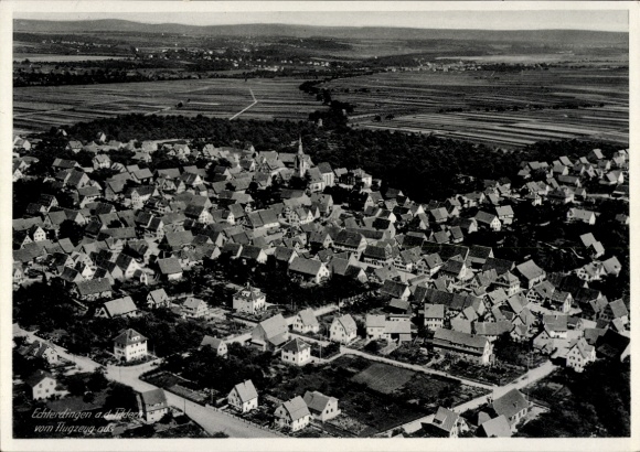 Postcard Leinfelden Echterdingen on the Fildern, aerial view of many houses, rural surroundings