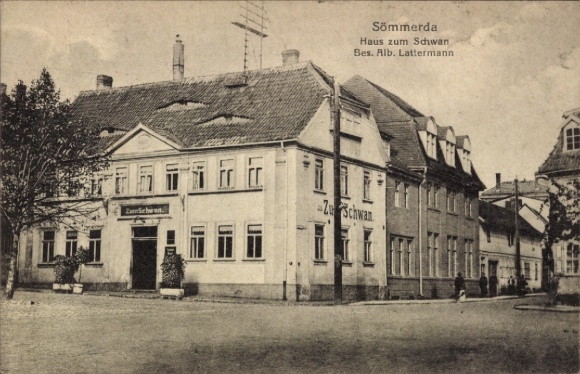 Postcard Sömmerda Thuringia, House of the Swan, owner Alb. Lattermann