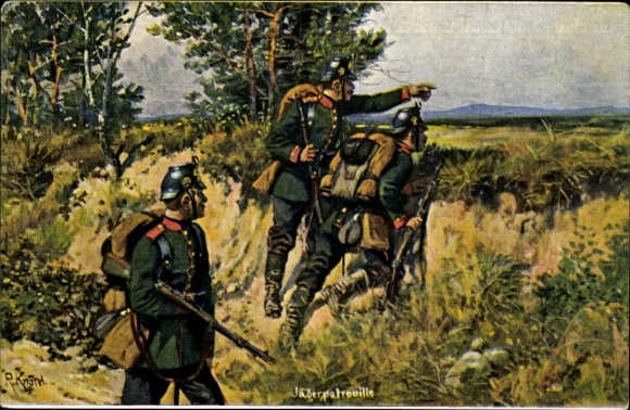 Künstler Ak Knötel, R., Jägerpatrouille, deutsche Soldaten in Uniform