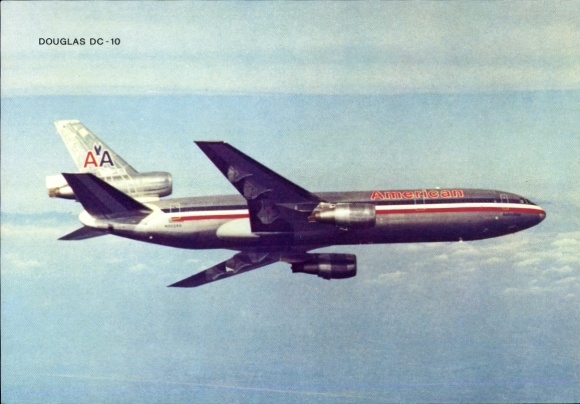 Postcard Douglas DC 10, passenger aircraft, American Airlines