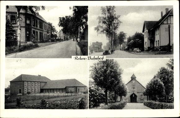 Ak Reken in Westfalen, Bahnhof, Kirche, Straßenpartien