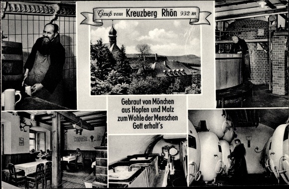 Postcard Bischofsheim an der Rhön, Kreuzberg, monastery, brewery