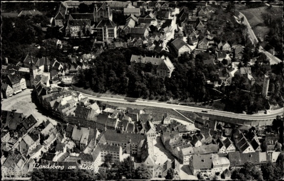 Postcard Landsberg am Lech Upper Bavaria, aerial view of cityscape, many buildings