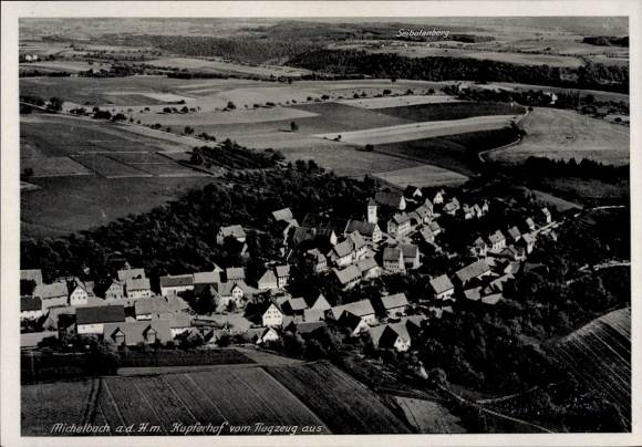 Postcard Michelbach Marburg an der Lahn, aerial view of Kupferhof, landscape