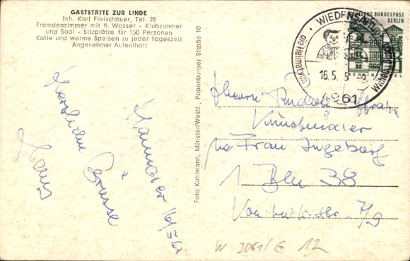 Postcard Wiedensahl Lower Saxony, Restaurant zur Linde, Club Room, Birthplace and Wilhelm Busch Monument
