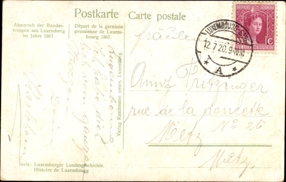Coat of arms Postcard Luxembourg Luxemburg, Coat of arms, Departure of the Prussian Garrison 1867