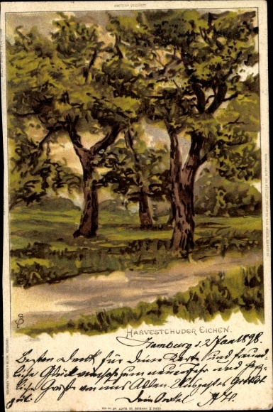 Kunstenaar litho Biese, C., Hamburg Eimsbüttel Harvestehude, onderdeel van de Harvestehude-eiken