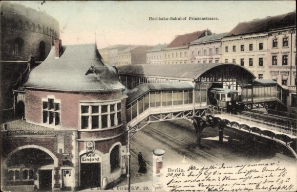 Postcard Berlin Friedrichshain Kreuzberg, Prinzenstraße elevated railway station