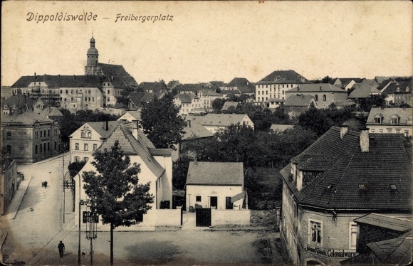 Postcard Dippoldiswalde in the Ore Mountains, Freiberger Platz, overview
