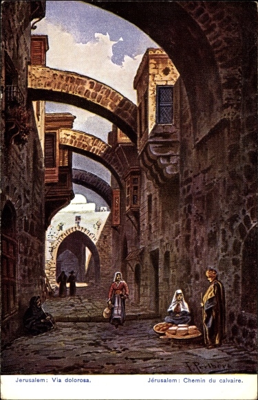KP artysty Perlberg, F., Jerozolima Izrael, Via dolorosa, Chemin du calvaire, Droga Krzyżowa
