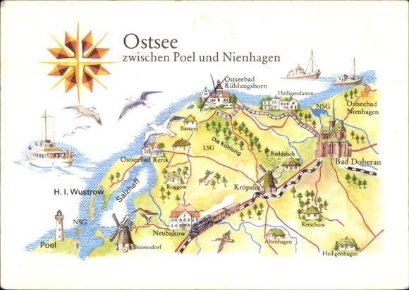 Maps Postcard Ostseebad Nienhagen in Mecklenburg, Baltic Sea between Poel and Nienhagen