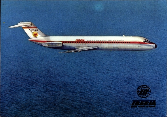 Postcard Spanish passenger plane, Iberia, Douglas DC 9