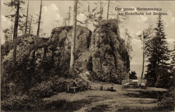Ak Ilmenau in Thüringen, Herrmannstein, Kickelhahn, Felsen, Landschaft, Bäume, Ruheplätze