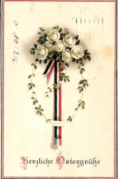Ak Glückwunsch Ostern, Weiße Rosen, Patriotik
