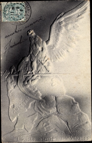 Embossed Postcard L&#39;Aigle blesse de Waterloo